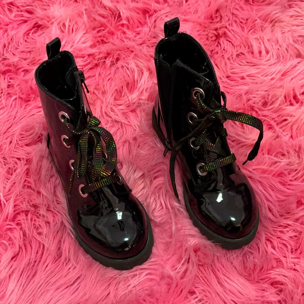 Girl pattern leather combat boots
